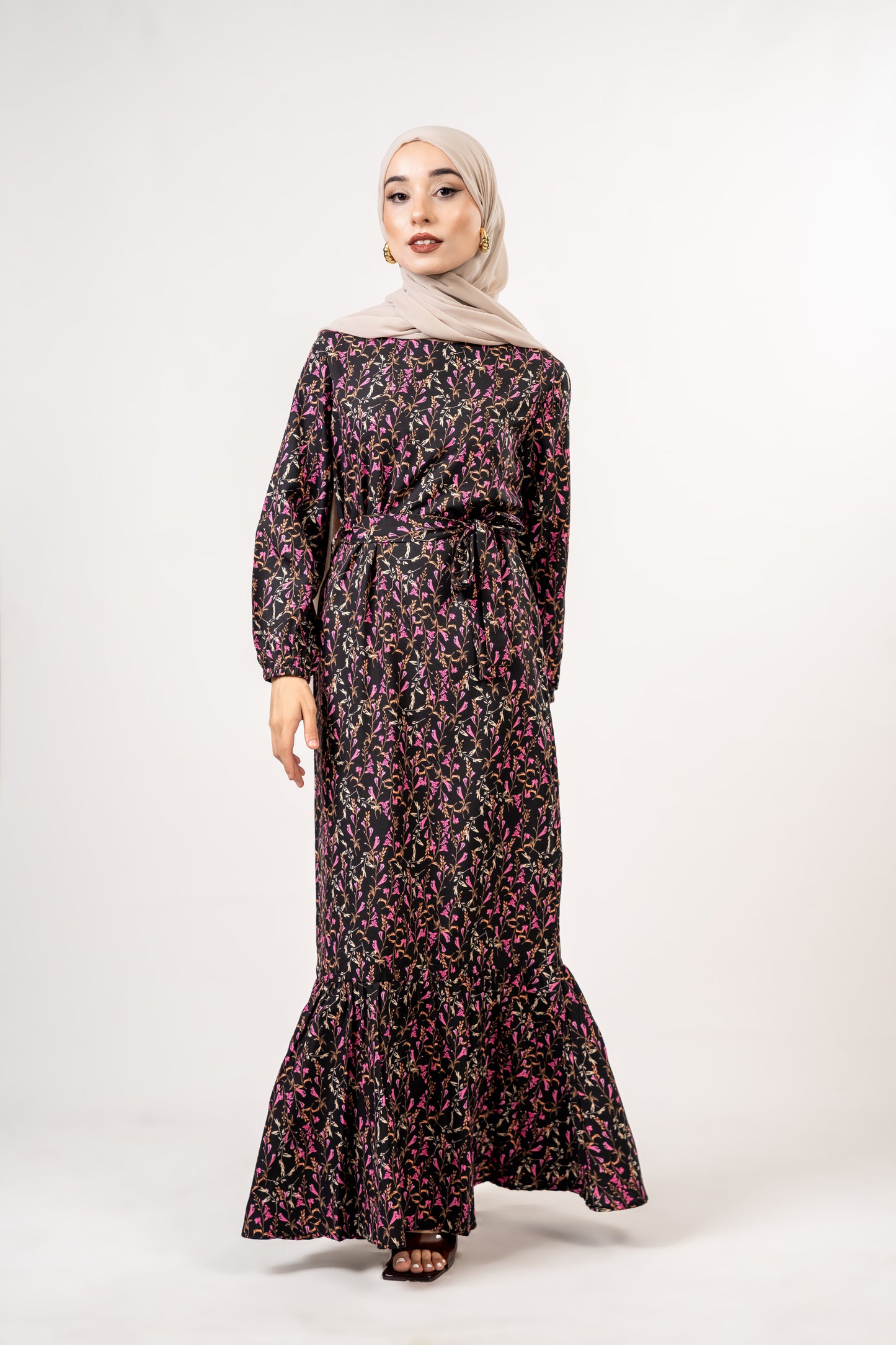 Pink and black print dress