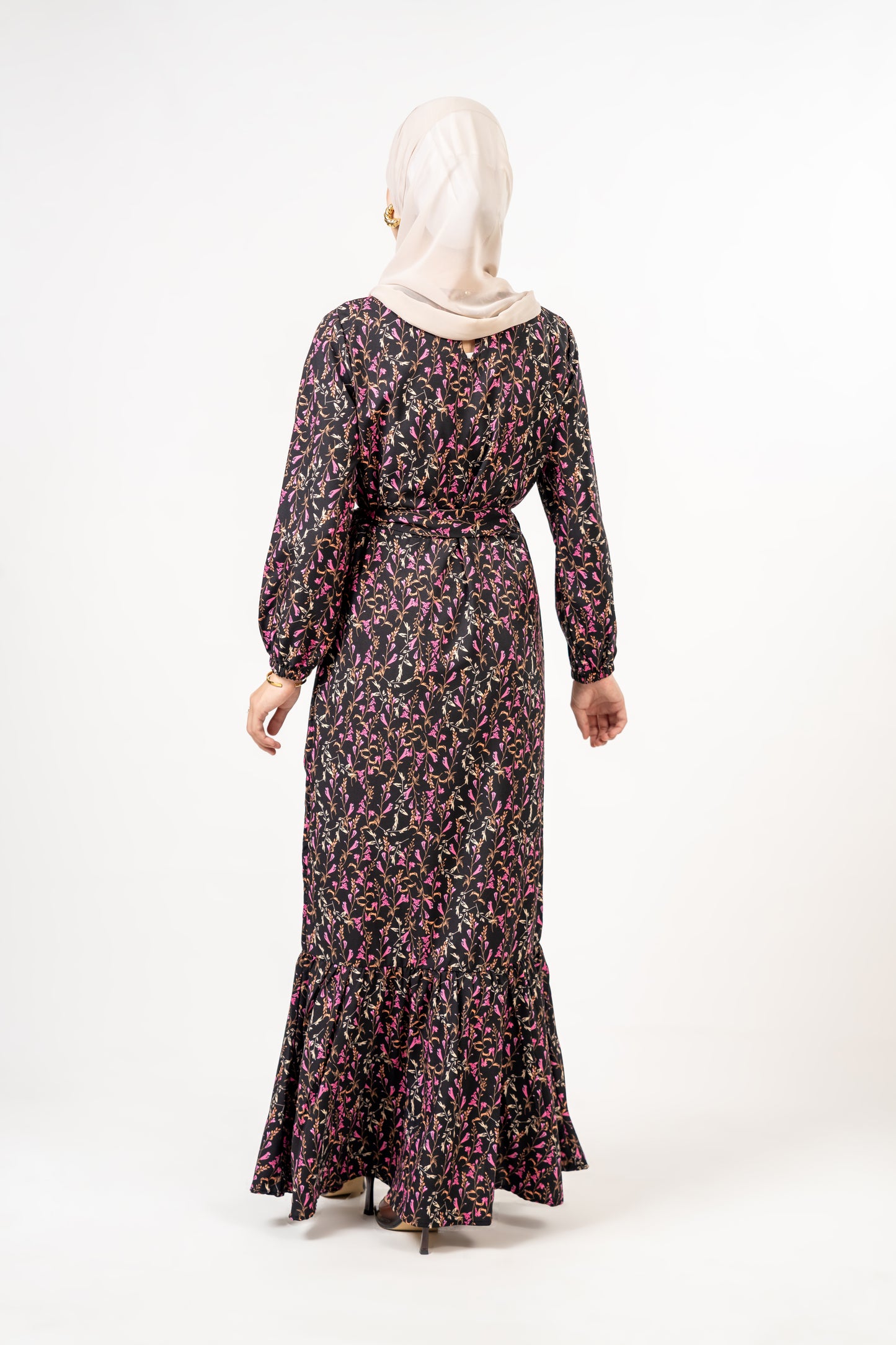 Pink and black print dress