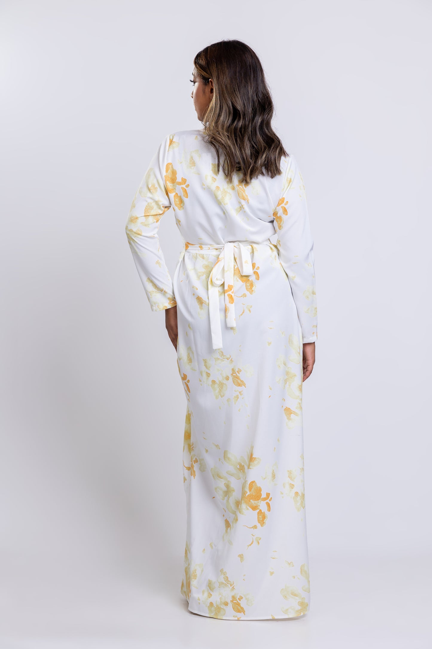 Yellow Printed ruched maxi