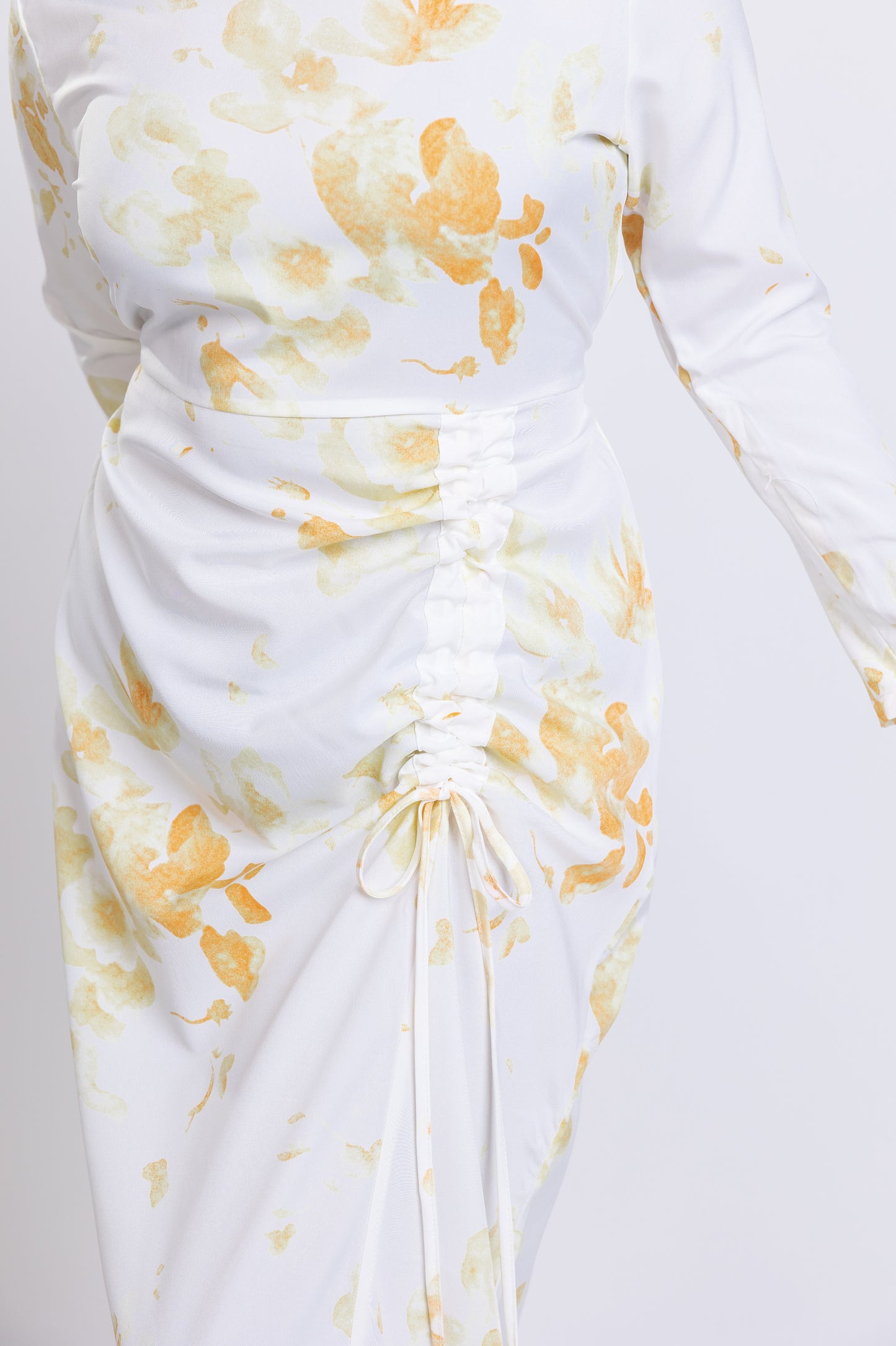 Yellow Printed ruched maxi