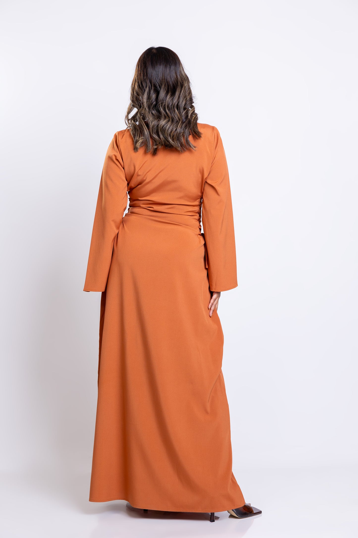 Rust crepe side lace-up maxi