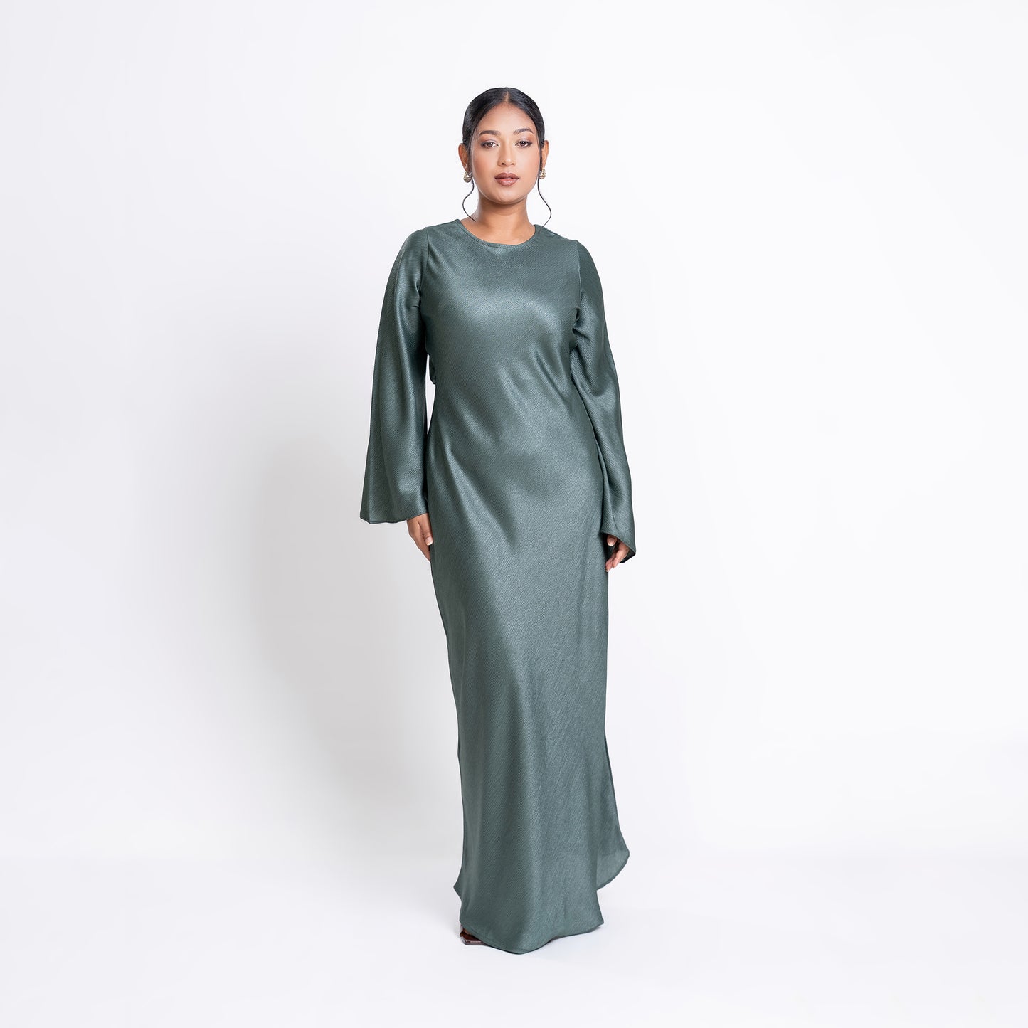 Green Shimmer bias flowy dress