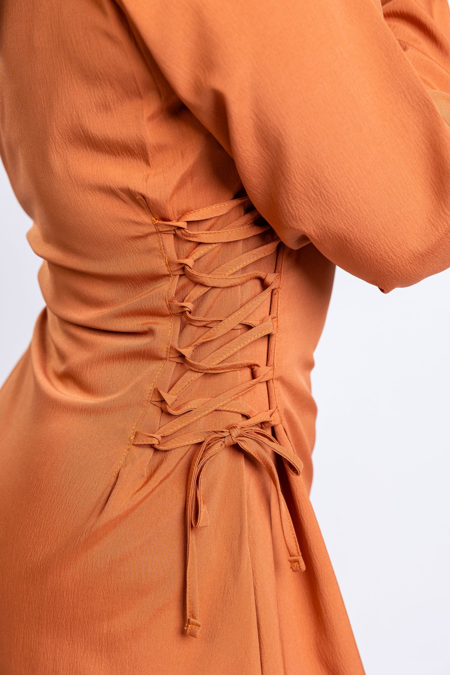 Rust crepe side lace-up maxi