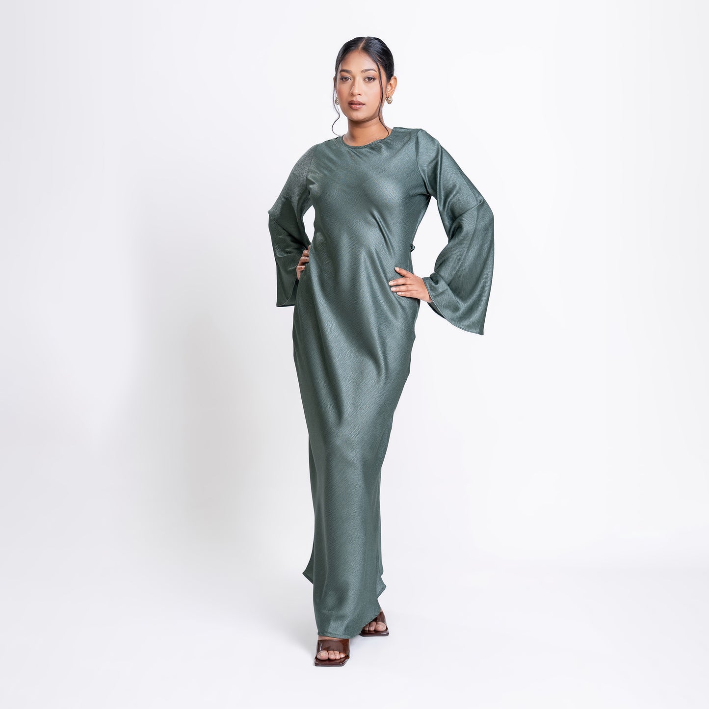 Green Shimmer bias flowy dress