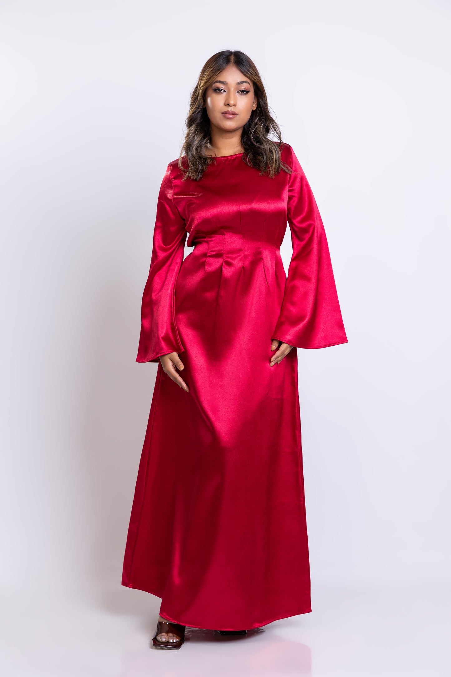 Red satin Dart waist maxi