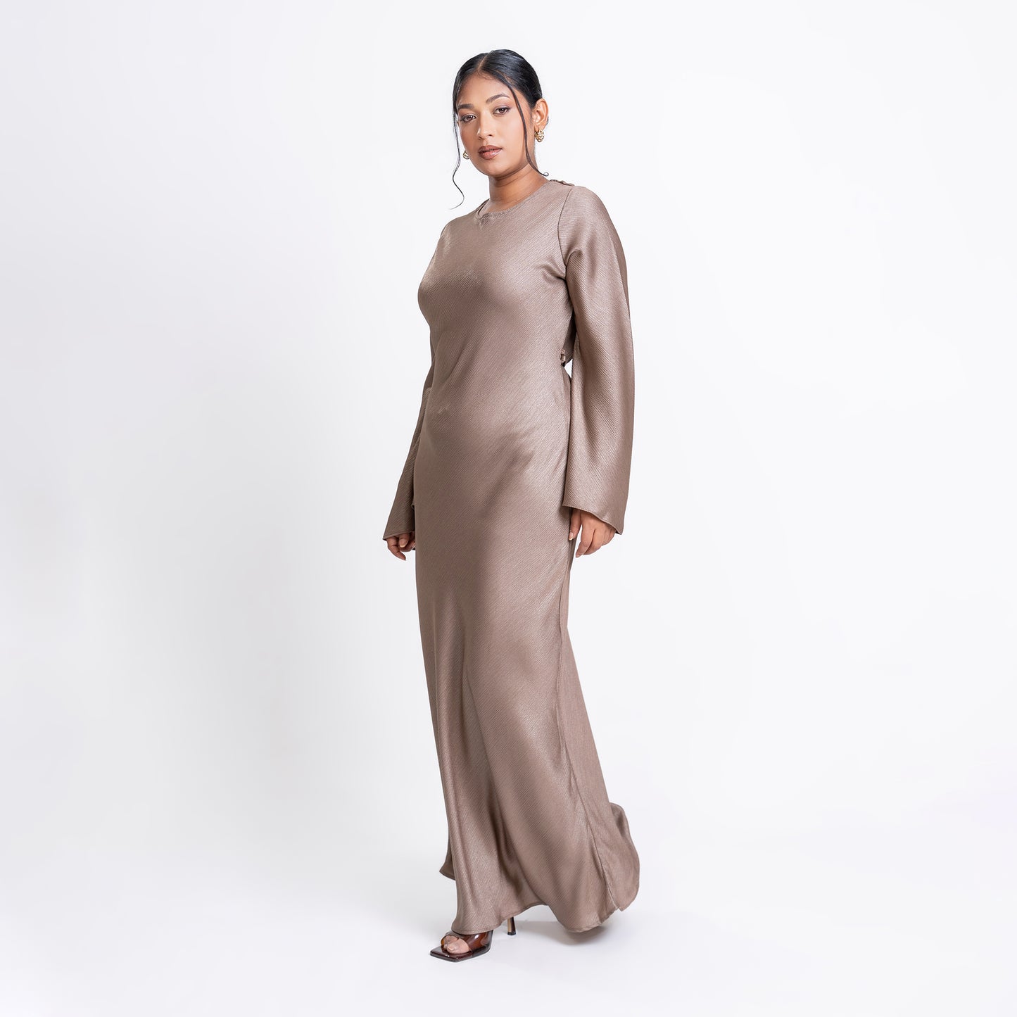 Brushed gold Shimmer bias flowy dress