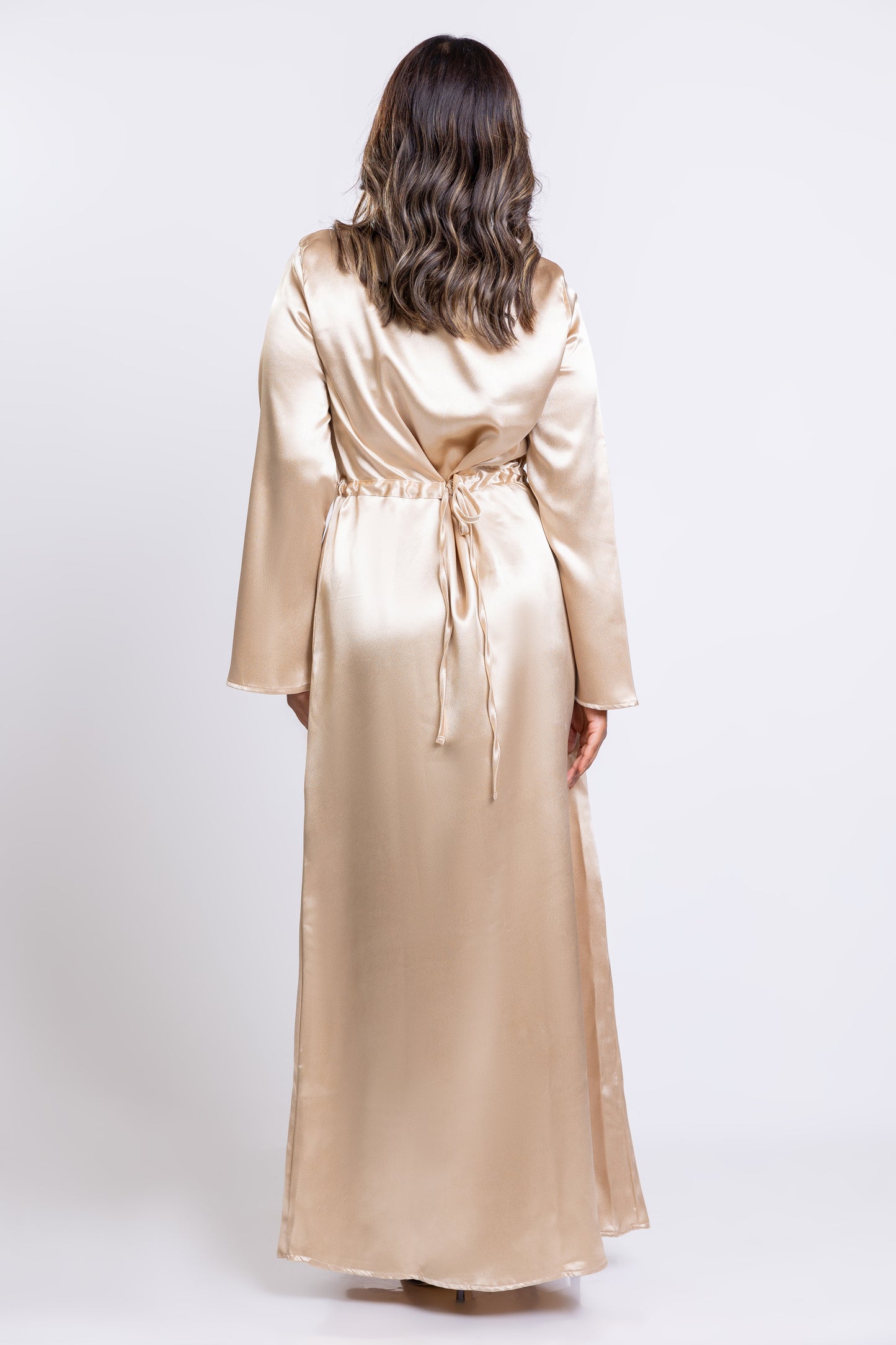 Gold satin dart waist maxi