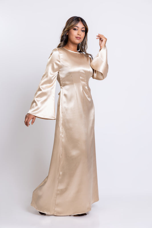 Gold satin dart waist maxi