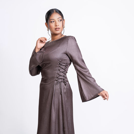 Ash shimmer satin side lace-up maxi