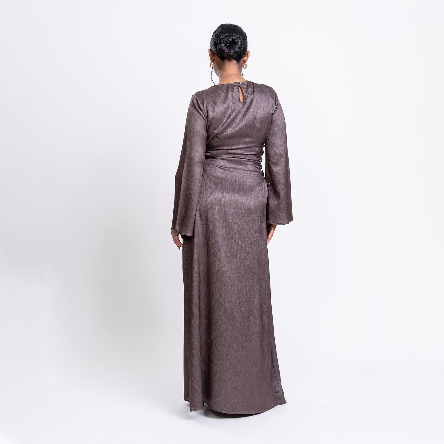 Ash shimmer satin side lace-up maxi