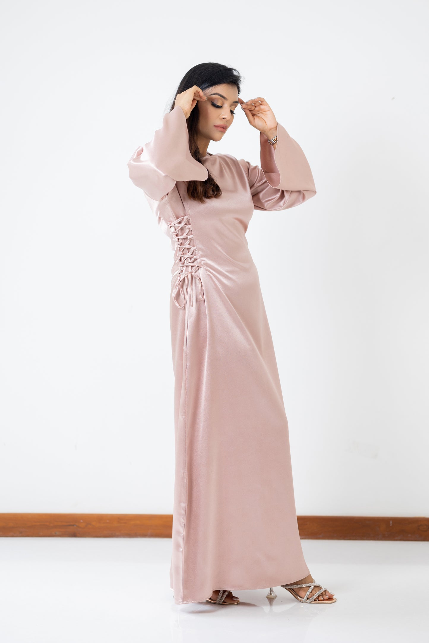 Pink side lace-up maxi