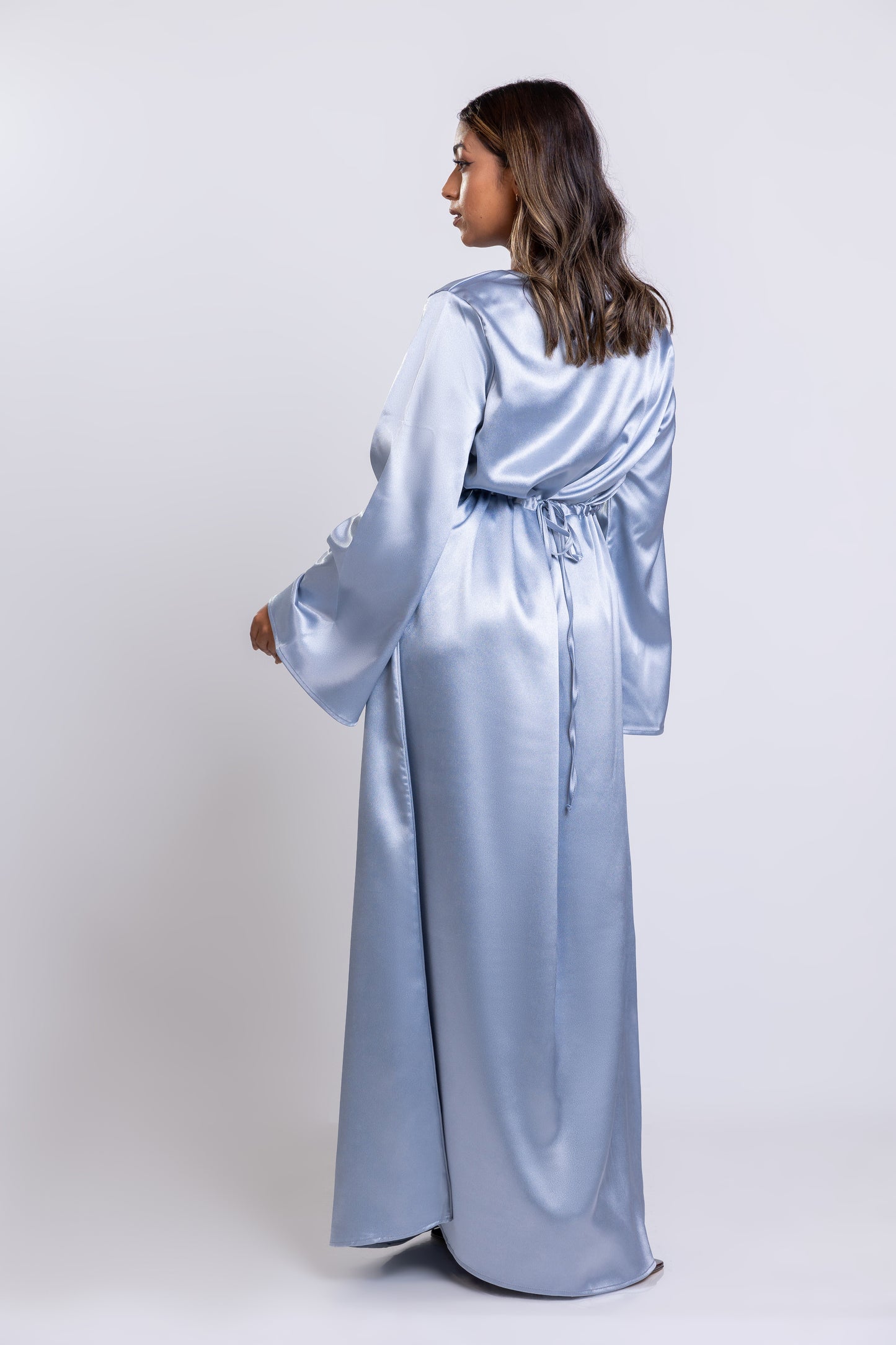 Silver satin Dart-waist maxi