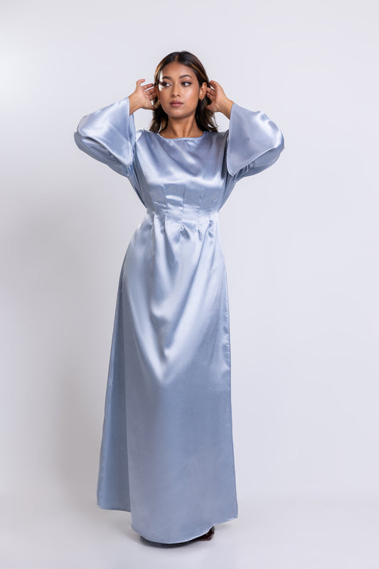 Silver satin Dart-waist maxi