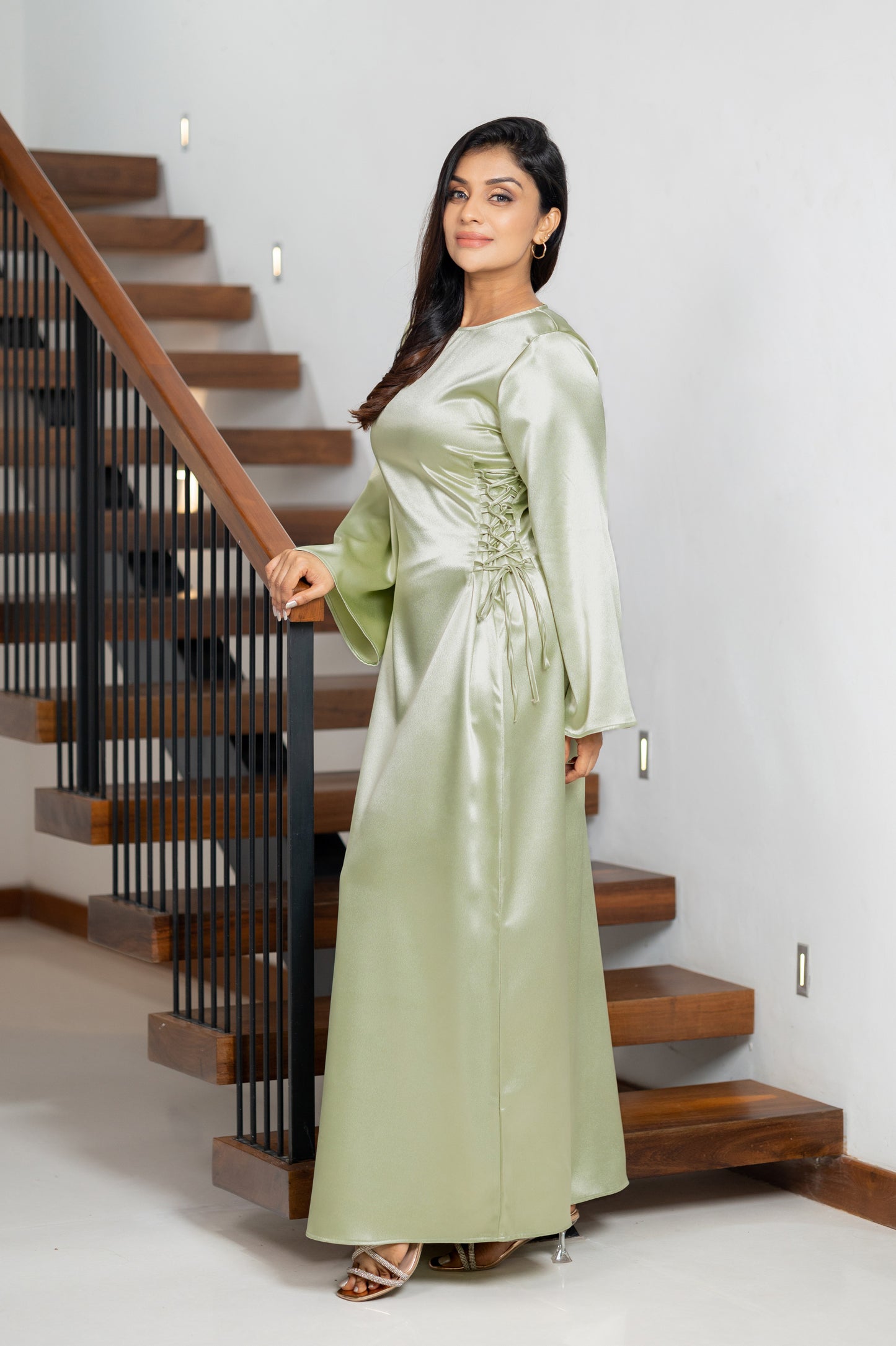 Light green side lace-up maxi