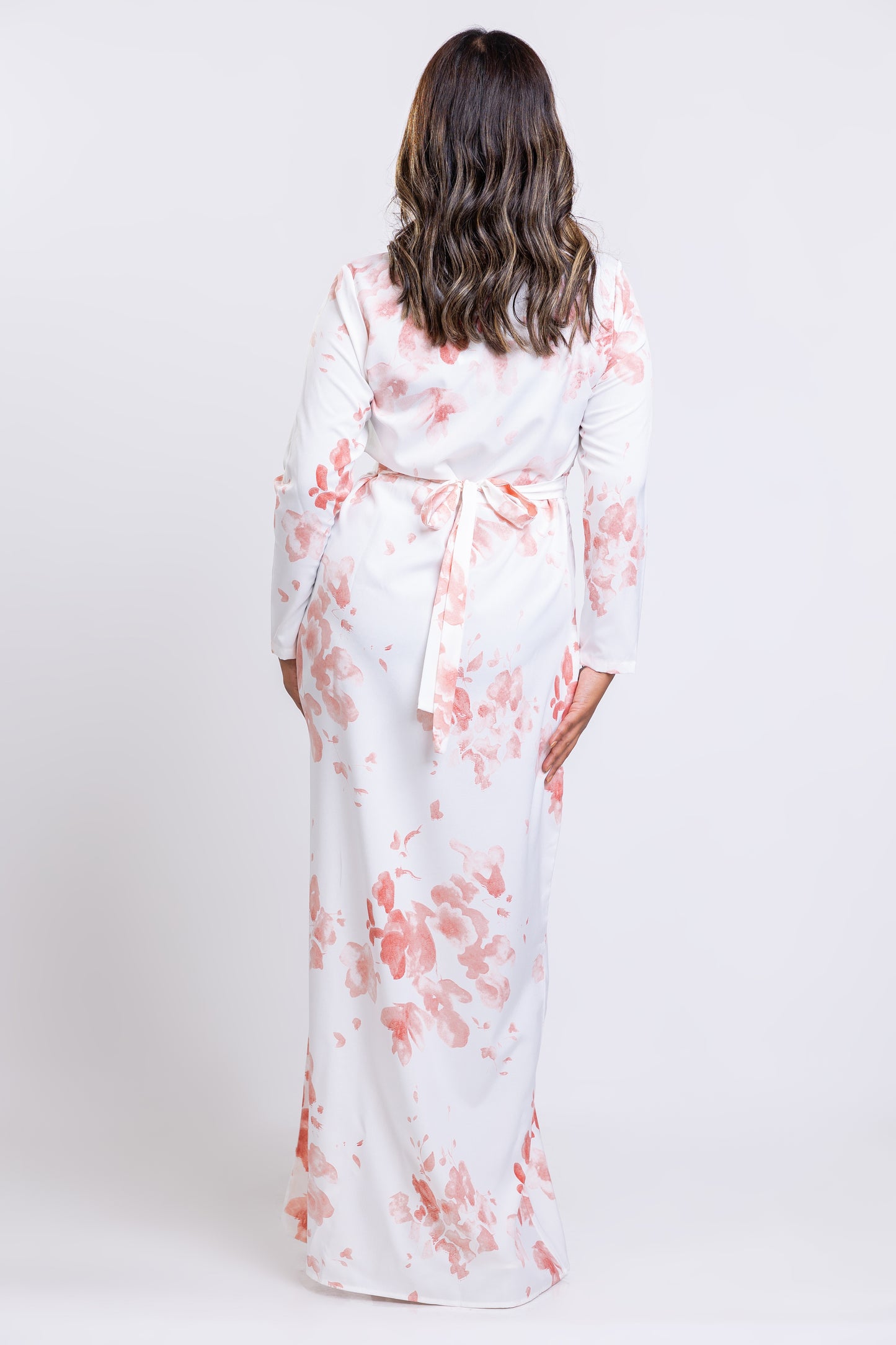 Pink printed ruched maxi